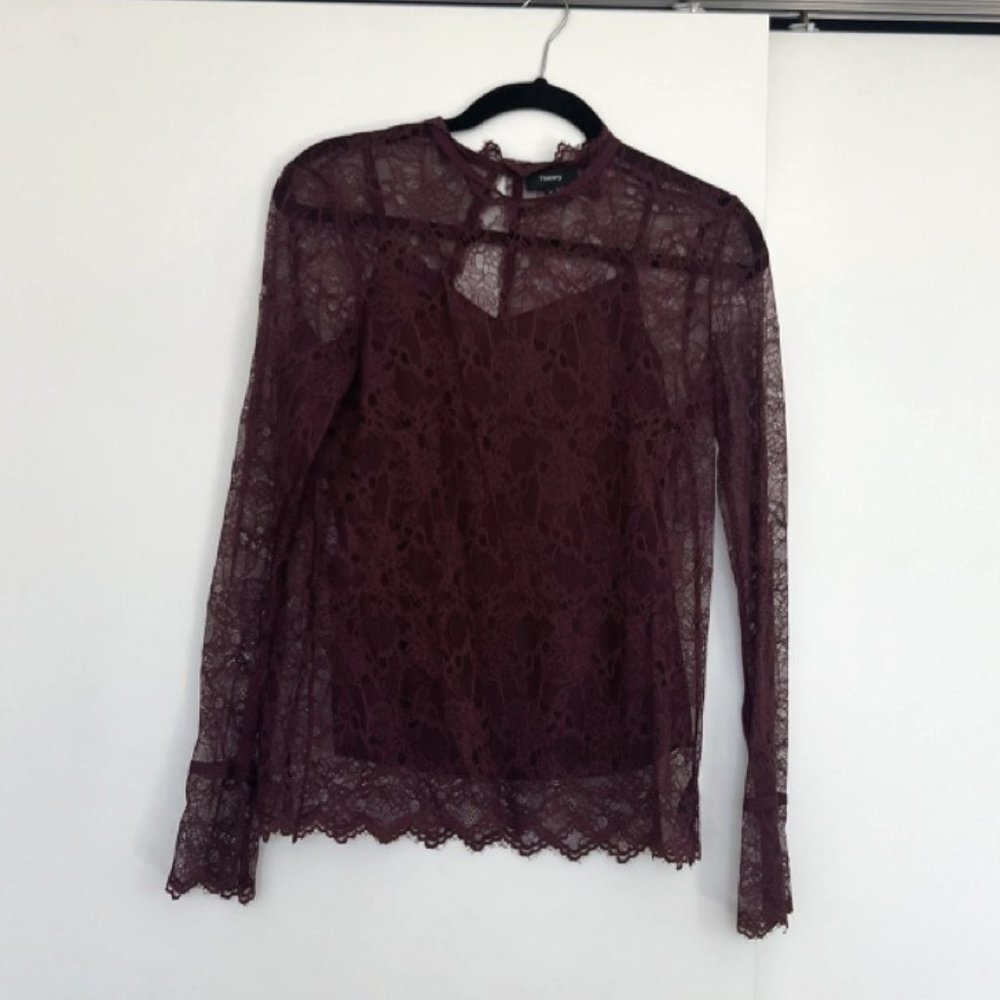 Theory Maroon Lace Blouse, size P